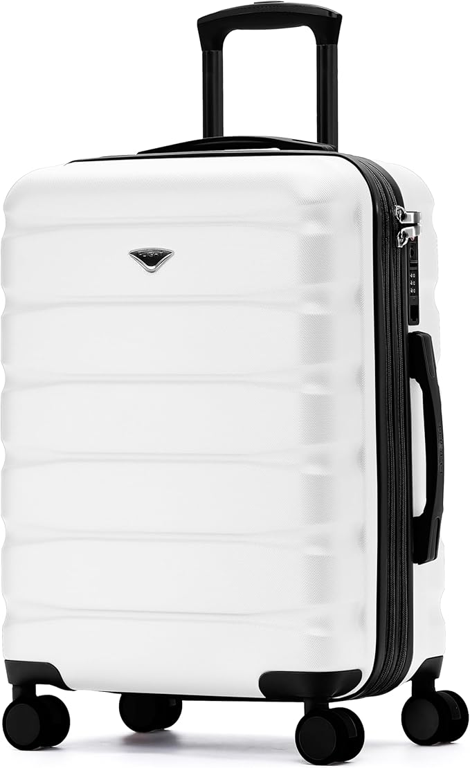 Flight Knight 24x16x10 Expandable Carry On Suitcase Hardside TSA Lock USB C Lightweight Luggage Silent Double Spinner Wheels Maximum Overhead Carry-On Bag For Virgin South West Approved White