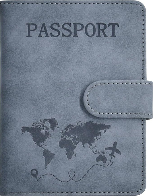 Passport Holder, Passport Cover with Credit Card Slot and Boarding Pass Slot Combo, Passport Wallet Case Book Travel Must Have, RFID Blocking Leather Travel Accessories, Navy Grey