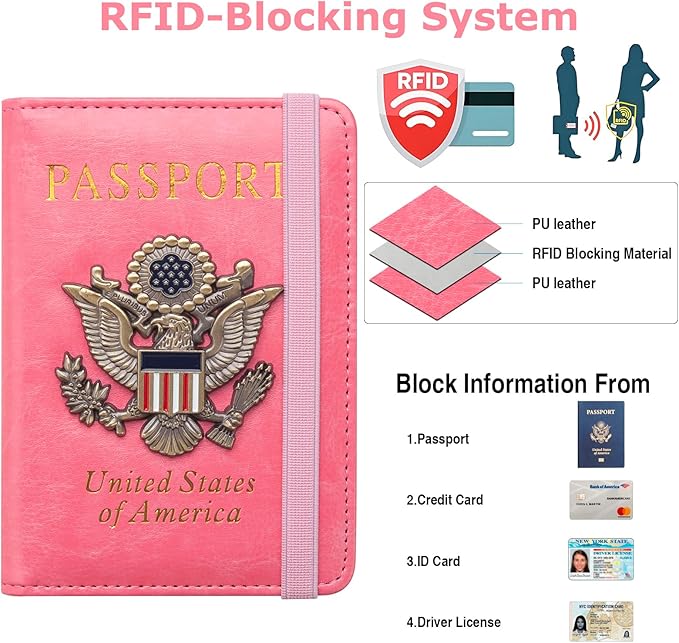 Premium Passport Holder for Travel, RFID Blocking Passport Cover Slim, Durable & Travel-Friendly, Passport Wallet Keep Your Documents Safe & Organized (Pink)