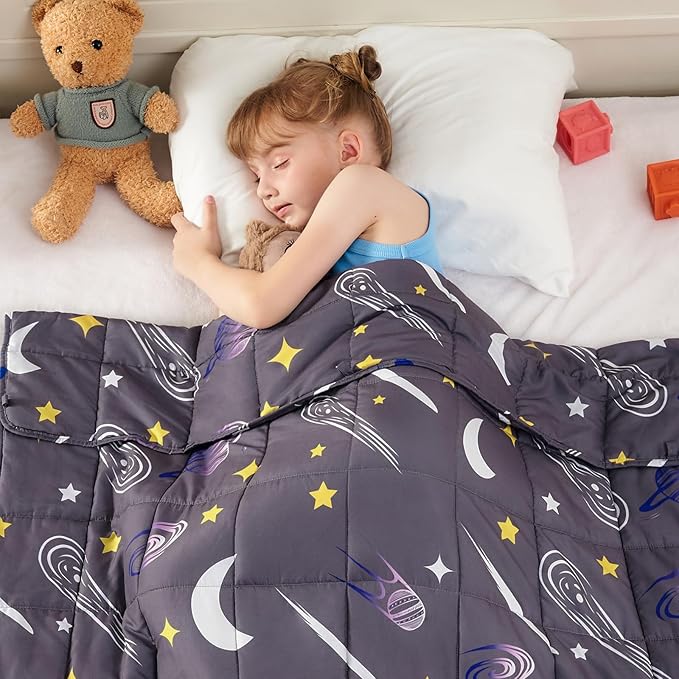yescool Star Weighted Blanket 3 Pounds Cooling Weighted Lap Blanket, Galaxy Moon Heavy Blanket for Sleeping, Weighted Throw Blanket Gifts for 20-40lbs, 36"x48"