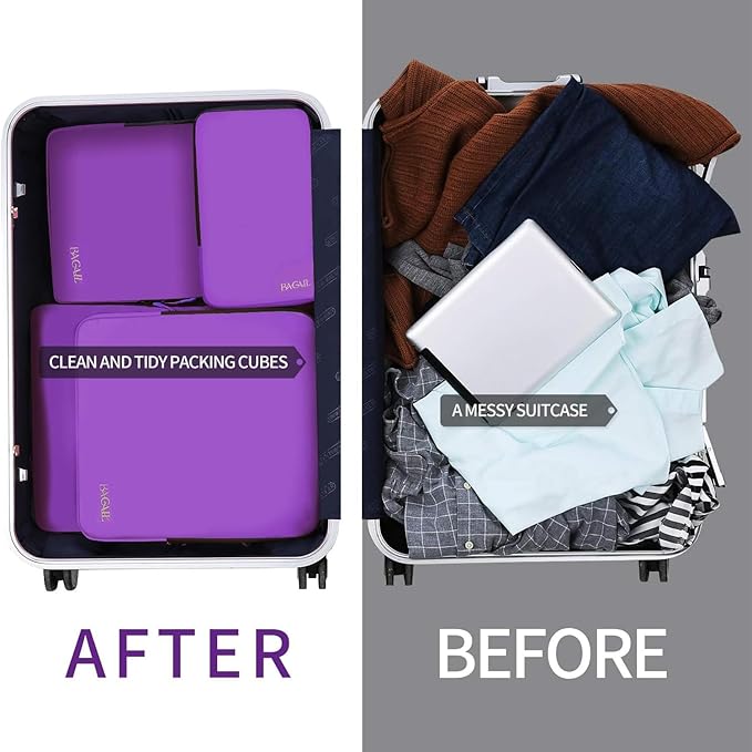 BAGAIL 4 Set/6 Set/8 Set Compression Packing Cubes Travel Accessories Expandable Packing Organizers (Cloth Pattern, 4-Purple)