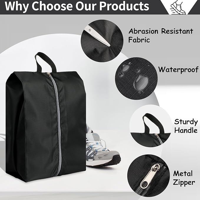 Shoe Bags for Packing, Set of 6 Large Waterproof Portable Shoe Bags with Zipper - Travel Essentials for Women and Men