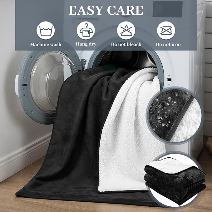 Waterproof Gray Blanket for Dog Cat Puppy, 40'' x 60'' Double Side Leakproof Reversible Double Side Sherpa Flannel Fleece 3 Layer Lightweight Blanket, Absorb 25oz(BlackWhite), Machine Washable