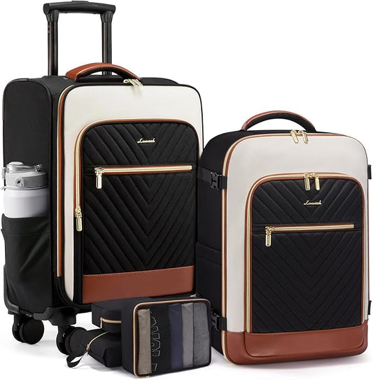 LOVEVOOK Luggage Sets for Women, 5 Piece Carry on Luggage Set, Softside Suitcases with Wheels,Rolling Checked Luggage with TSA Lock,Lightweight Suitcase Set for Travel