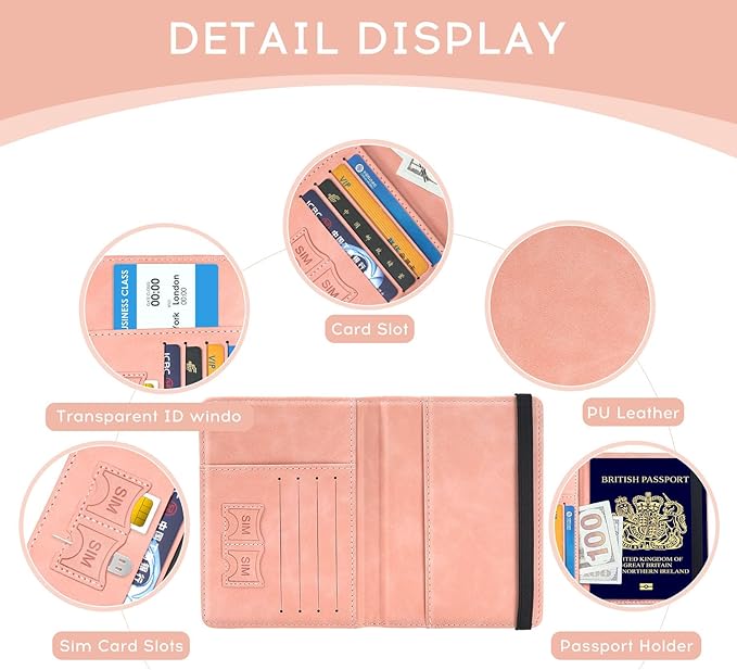 ILIYAH-Passport Cover-Passport Holder Travel Wallet-RFID Blocking Passport Case Travel Accessories Card Holder Wallet Unisex Travel Gifts (Pink)