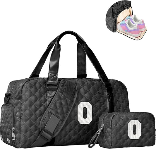 Initial Gym Bag for Girls, Kids Travel Duffel Bag, Graduation Gifts for Her, Personalized Weekender Bag with Shoes Compartment, Gifts for Mom, Girls Gifts for Kids