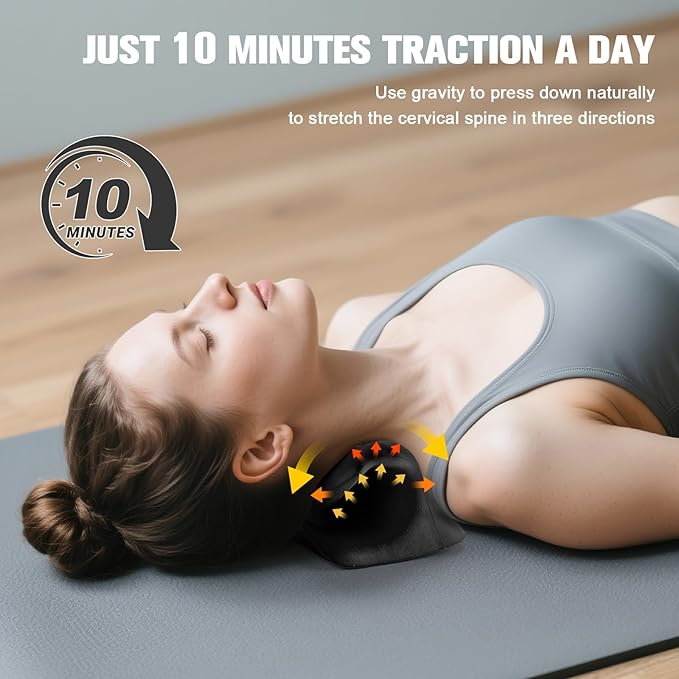 Neck Stretcher and Cervical Traction Device, Relaxer for TMJ Pain and Shoulder Pain Relief, Cervical Traction Device Pillow, Spine and Neck Corrector(Black)