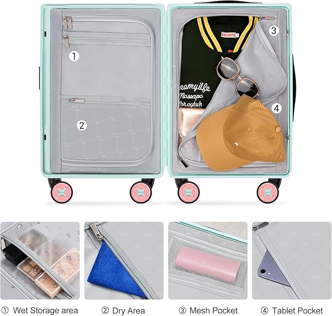 20 Inch Carry-on Luggage Zipperless for Women, Hardside Rolling Suitcase with Spinner Wheels & TSA Lock,PC Lightweight Carry on Luggage Airline Approved 22x14x9 Hard Shell