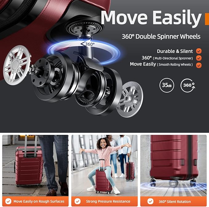 SHOWKOO Luggage Sets with Duffle Bag Expandable 100% PC Durable Suitcase Double Wheels TSA Lock 5pcs Wine Red