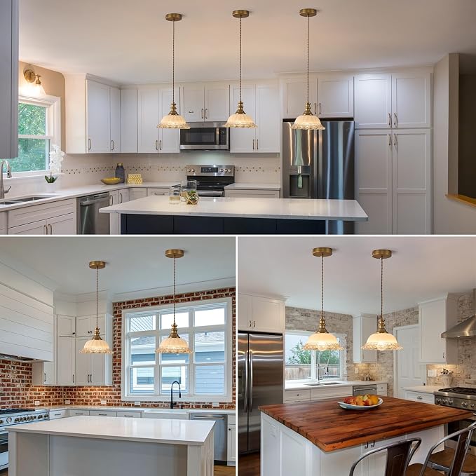 HDDFL Glass Pendant Lights Modern Pendant Lighting Fixtures Hanging Lamp for Kitchen Island Bedroom Dining Room Coffee Shop Hallway Brown and Brass