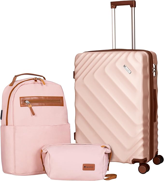 3 piece Luggage Set Expandable Suitcase 22x14x9 Airline Approved Carry on, ABS Hard Case Suitcases with Spinner Wheels, TSA Lock, (Pink, 3 Piece Sets(20/BP/TB))