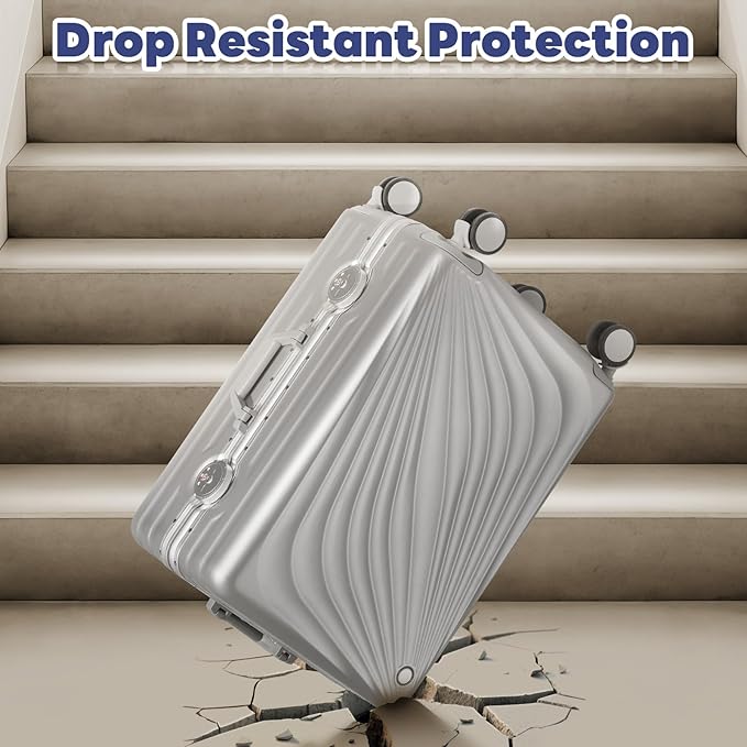 20 Inch Carry On Luggage, Zipperless Luggage with Spinner Wheels, Airline Approved Suitcase with Cup Holder, TSA Lock and USB Charger for Travel, Silver(PC+Aluminum Frame)
