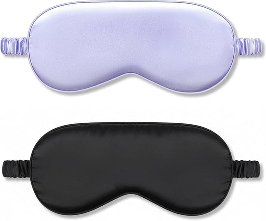 2Pack Silk Sleep Mask,IEKEODI Eye Mask for Sleeping，Elastic Blackout Eye Mask & Blindfold for Full Night's Sleep,Travel and Nap(Black+Purple)
