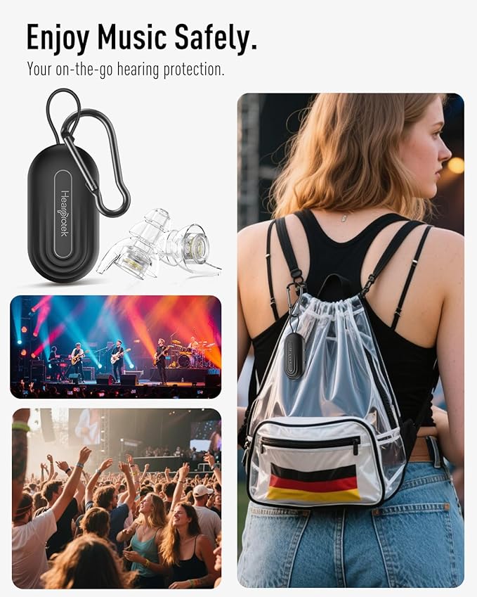 Hearprotek Concert Ear Plugs, 2 Pairs High Fidelity Musician Ear Plugs for Concerts Loud Music-Noise Reduction Ear Protection Reusable Earplugs for Rave,Festival,Music,Tinnitus Relief,Clear
