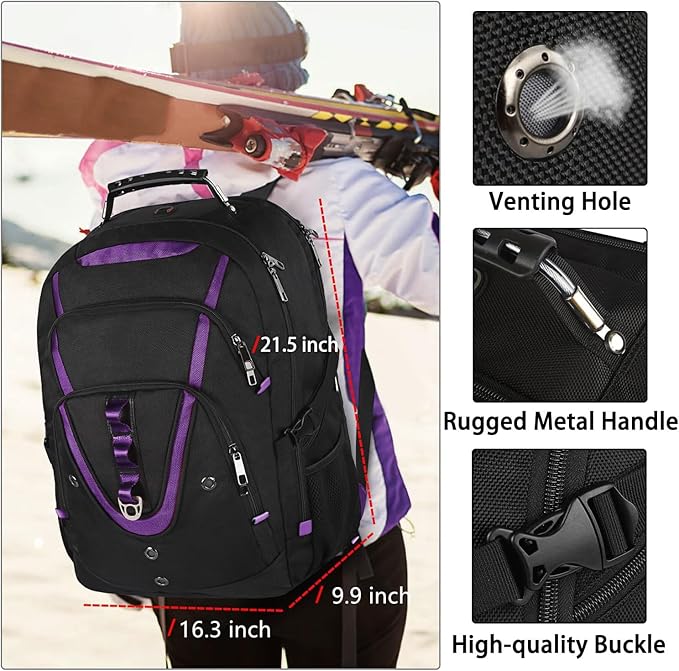 Mogplof 18.4 inch Travel Backpack Men Women, 55-60L Extra Large Laptop Backpack RFID Anti Theft TSA Friendly Flight Approved Backpacks, Water Resistant College School Heavy Duty, Purple