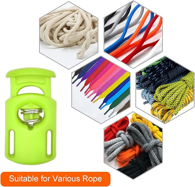CooBigo 10 Pack Plastic Spring Cord Locks for Drawstring Paracord, Cord Stopper Toggle Clasps for Sweatpants Hoodie Gloves Hats String Clip Elastic Shoeslace String Lock NeonGreen