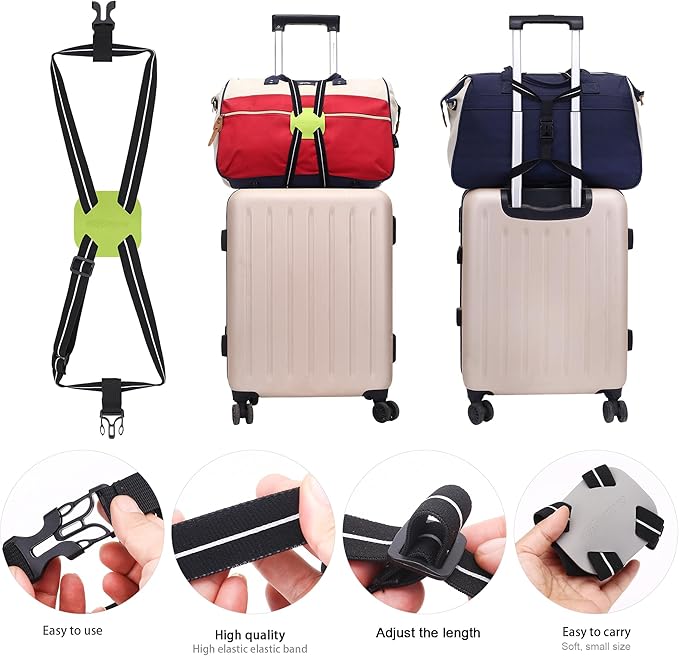 Luggage Straps Bag Bungees for Add a Bag Easy to Travel Suitcase Elastic Strap Belt (Black-R, L)