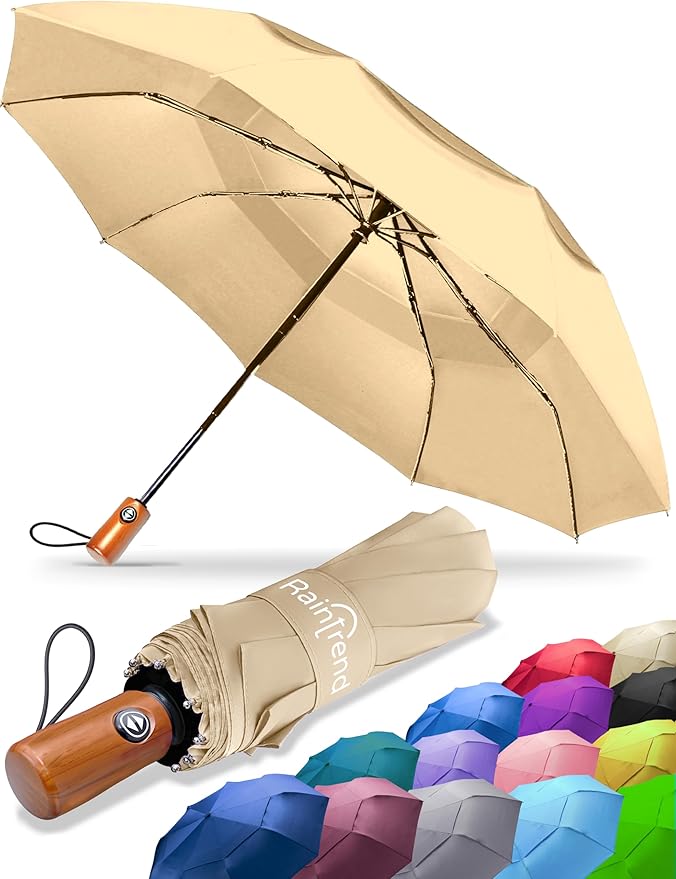 Raintrend Windproof Travel Umbrellas for Rain Automatic +10% Bigger Canopy Strong Frame Compact Folding Portable Umbrella for Women Men Backpack Purse