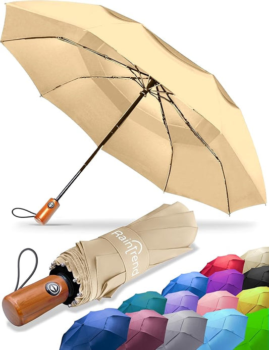 Raintrend Windproof Travel Umbrellas for Rain Automatic +10% Bigger Canopy Strong Frame Compact Folding Portable Umbrella for Women Men Backpack Purse