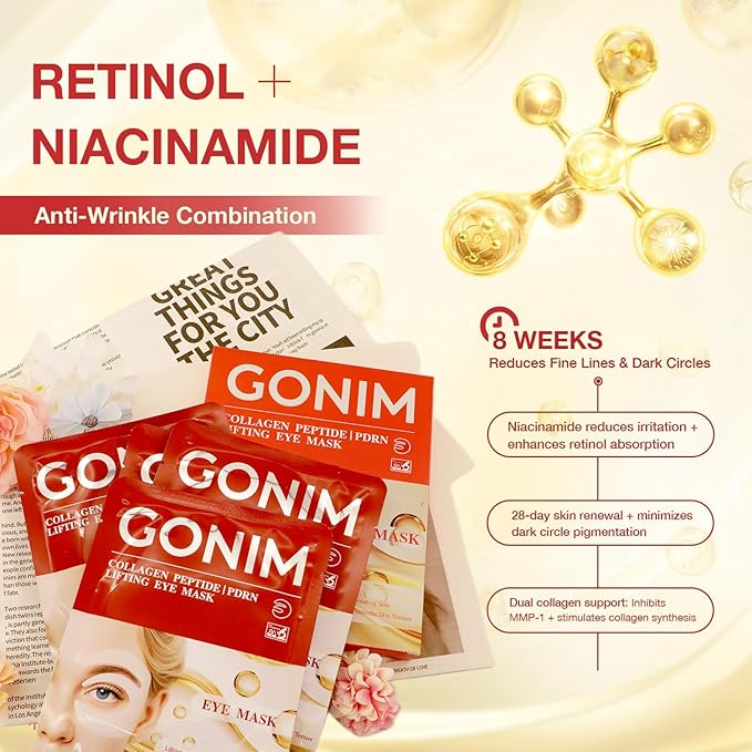 GONIM Under Eye Patches 360° Fit, Eye Mask with Collagen Peptide,Salmon DNA PDRN, Caffeine,Retinol & Niacinamide, PDRN Eye Patches for Puffy Eyes and Dark Circles, Gifts for Women, Hydrating 4 pairsx3