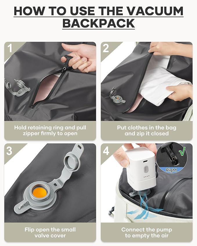 coofay Vacuum Backpack Travel with Pump Vacpack Travel Backpack with Vacuum System Compression Backpacks