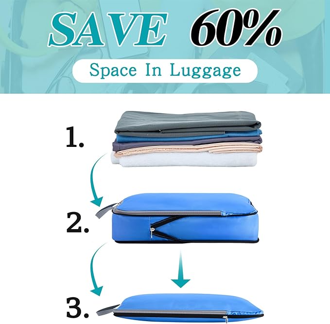 Hosuly 6 Pcs Ultralight Compression Packing Cubes for Travel 17.3 x 12.6'' XL Large Expandable Luggage Organizers for Save Space Family Long Trips (Colorful)