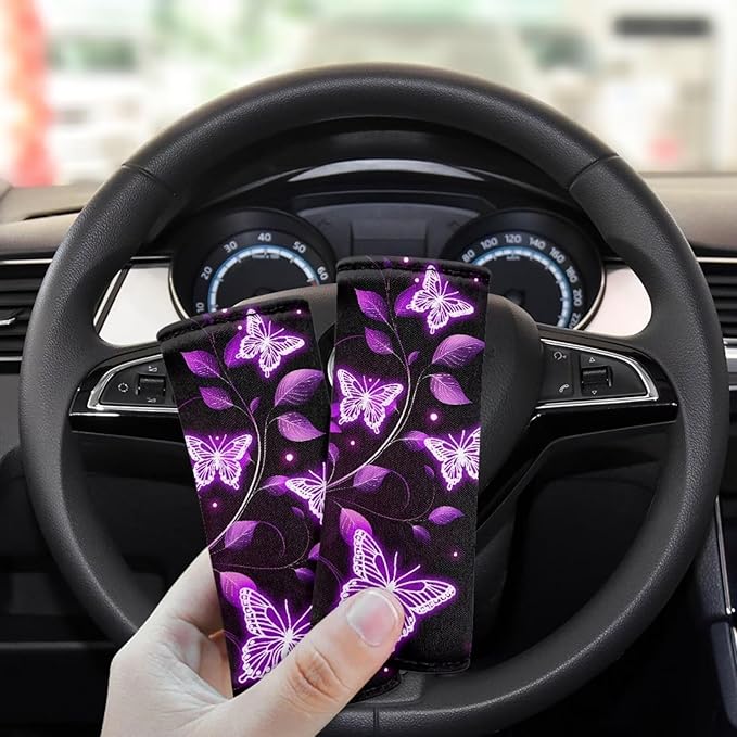 BIGCARJOB Purple Butterflies Luggage Handle Wrap Set Christmas Luggage Handle Cover Suitcase Handle Tags Suitcase Identifier Protective Cover Trolley Case Grip
