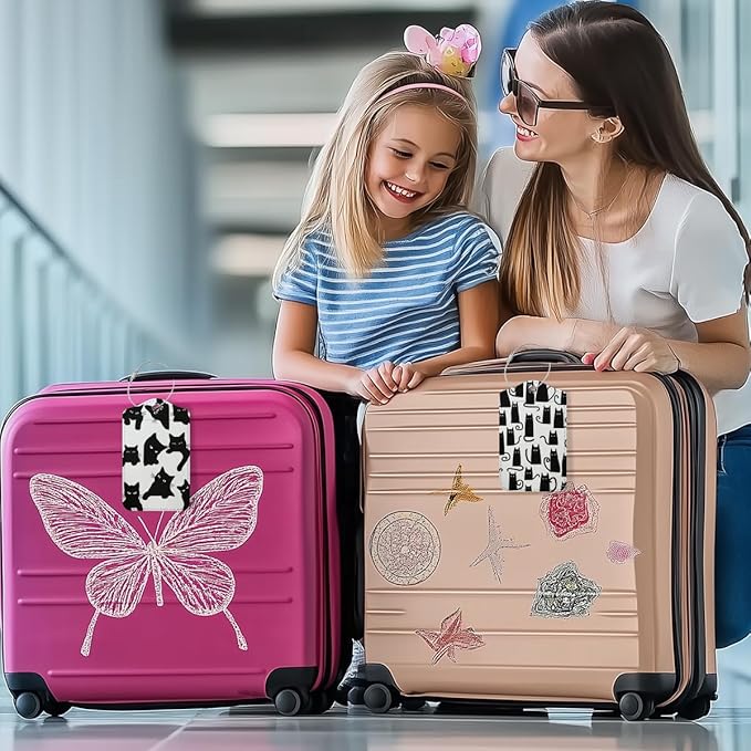 2 PCs Cat Stuff Luggage Tag, Suitcase Tags with Privacy Flap and Metal Loop, Luggage Tags for Suitcases, Identifiers Travel Essentials Bag Tag, Cat Lovers Gifts for Women Girls Friends Bestie