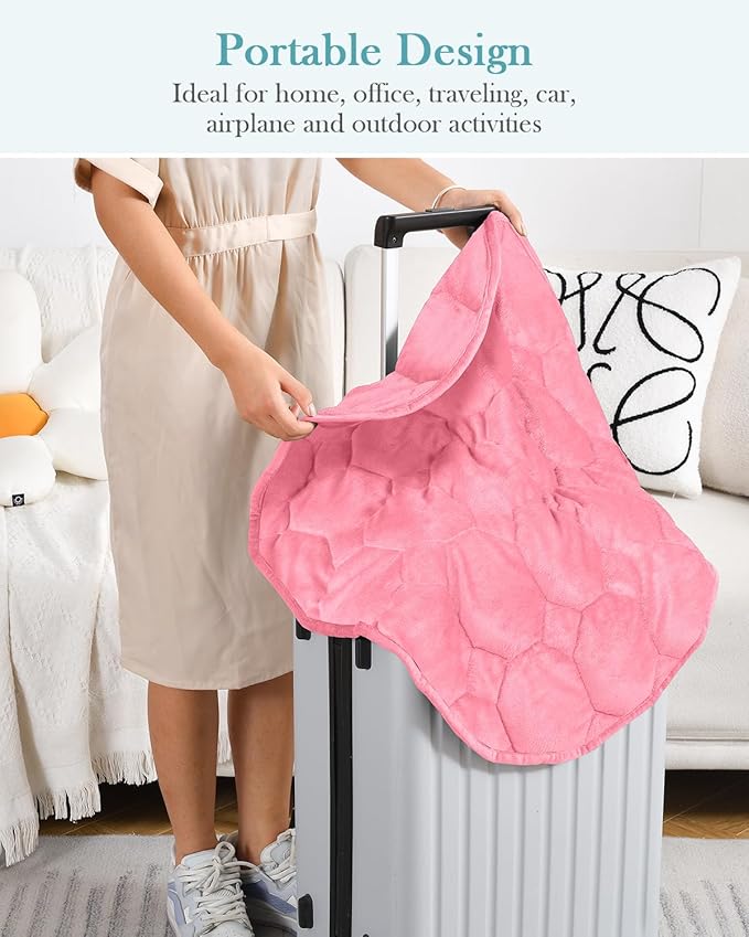 Topblan Weighted Lap Blanket 7lbs for Adults, Small Weighted Blanket Throw for Napping, Relaxation, Calming and Travel, Skin Friendly & Machine Washable for All-Season Sleeping, Pink 24x29 inches