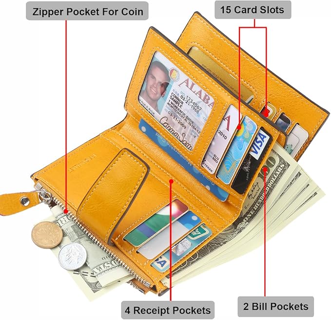 Lavemi Small Compact Women Wallet RFID Blocking Genuine Leather Bifold Purse with ID Windows