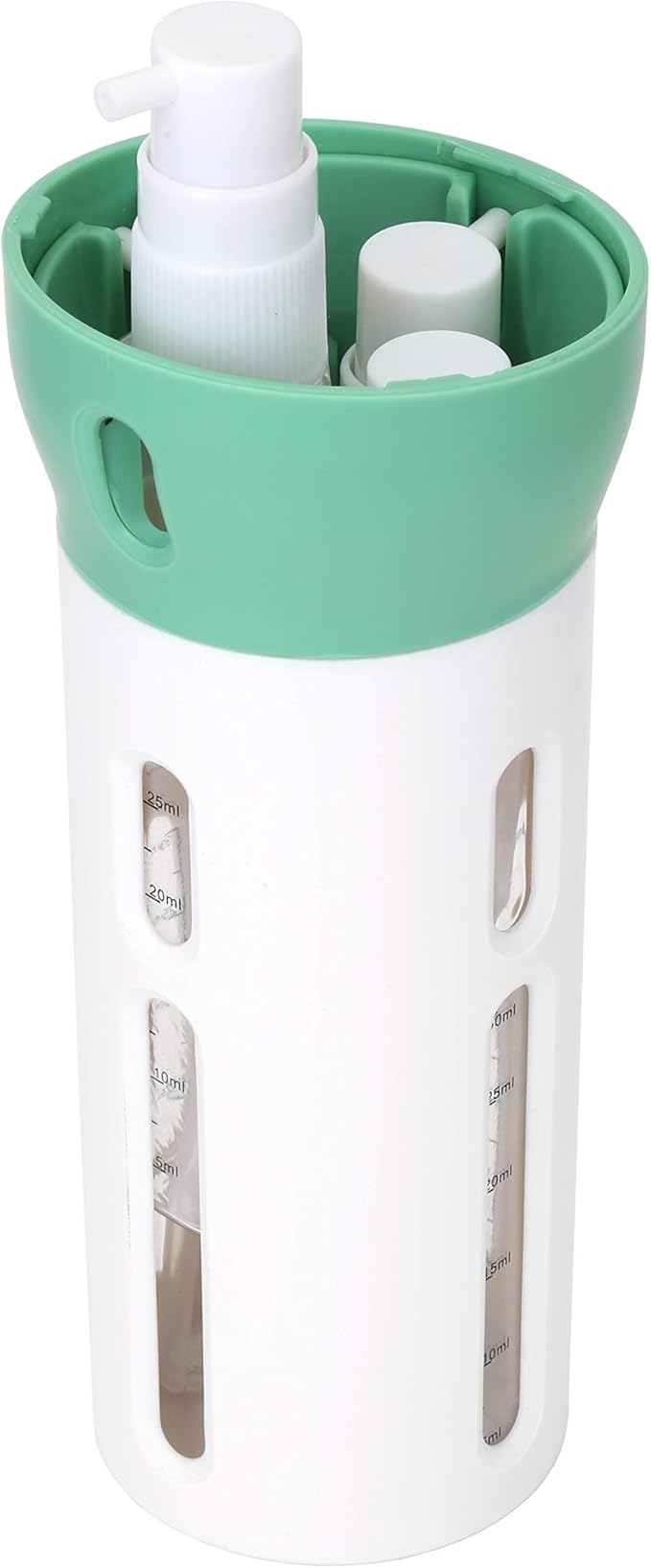 Travigo 4-in-1 Travel Dispenser Bottle, TSA Approved, Leak Proof, Four Reusable 1.4 oz. (40 mL) Toiletry Containers for Shampoo, Conditioner, Soap, Lotion, Skincare (Green)