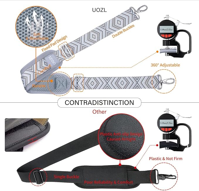 59 Inch Shoulder Straps, Soft with Ultra-Thick Fixed Shoulder Pad, Two Way Independently Adjustable Buckle Replacement Straps for Laptop Bag Messenger Bag Tool Bag Luggage,Grey Black