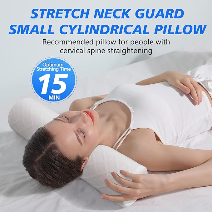 Cozyhealth Cervical Roll Pillow, Medium Soft Memory Foam Neck Round Pillow Cylinder Bolster Pillow for Sleeping, Round Neck Support for Bed, Legs, Back and Yoga (White, Medium - 3.9" H)