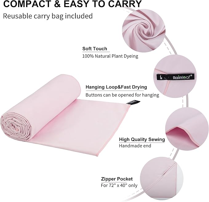Rainleaf Microfiber Towel Perfect Travel & Gym & Camping Towel. Quick Dry - Super Absorbent - Ultra Compact - Lightweight. Suitable for Trip, Beach, Shower, Backpacking, Pool
