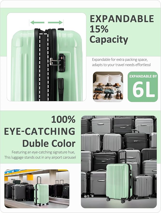 Carry on Luggage 2 Piece（20in/24inch - Airline Approved Suitcases with Spinner Wheels, Built-In TSA Lock，Hard Shell Expandable Suitcases