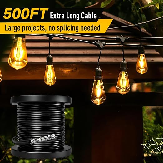 Vinyl Coated Wire Rope 304 Stainless Steel Coated Wire Cable-Black, 1/16" OD to 3/32" x 500FT, with 200 Pcs Crimping Sleeves-Cable for String Lights, Suitable for Clotheslines