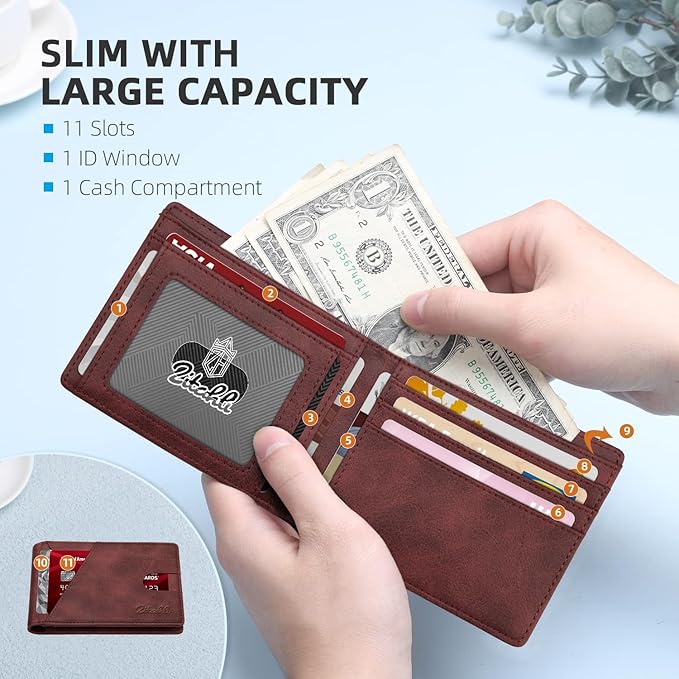 Zitahli Bifold Wallets for Men - Slim RFID Leather Credit Card Holder for 6-11 Cards, Minimalist Thin Wallet with ID Window & Cash Slot,Front Pockt Carteras Para Hombres, Birthday Gifts for Men | Slim, RFID Blocking, Premium, Front Pocket, Gift Box, Le...