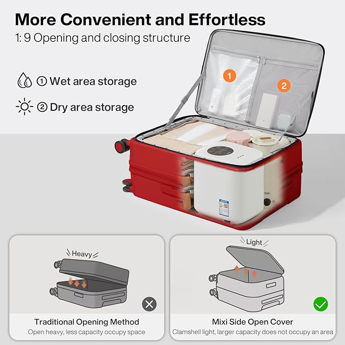 mixi 24 Inch Large Expandable Checked Luggage PC Hard Shell Suitcase Top Opening Rolling Travel Suitcases with Spinner Wheels & TSA Lock, Red