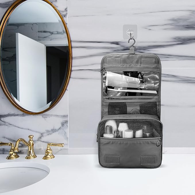 Large Capacity Travel Toiletry Bag with Hanging Hook for Men and Women Waterproof Travel Bathroom Storage Bag for Brushes Set,Mens Bathroom Bag Accessories-Black
