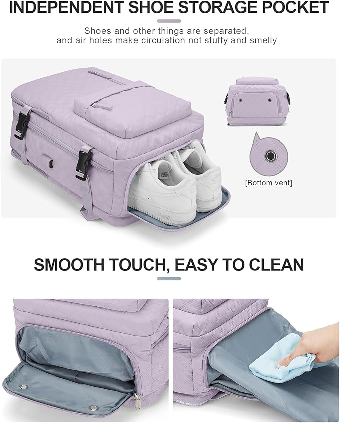 VGCUB Large Travel Backpack for Women Men, Carry on Backpack Airline Approved Gym Backpack Waterproof Business Laptop Daypack,Purple