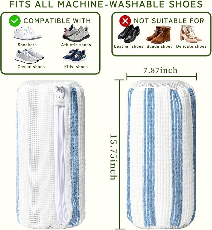 Anybar Shoe Washing Machine Bag –2 Pcs Reusable Laundry Shoe Bag 360° Deep Cleaning Sneaker Washing Machine Bag Fits All Shoe Types Microfiber Inside with Self-locking Zipper(Blue White)