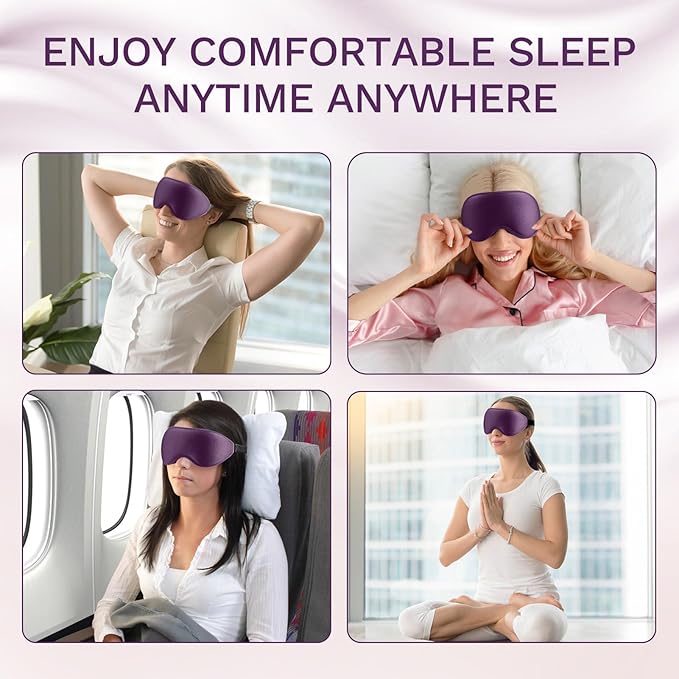 FlyCoco 99% Fully Block Out Light Eye Sleep Mask, 3D Deep Contoured Eyes Cover Zero Pressure, Long Lash Extension Eyes Mask with Adjustable Straps for Sleeping Travel Home Nap Rest Women Men (Purple)