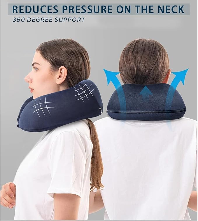 Travel Neck Pillow U Shaped Airplane Pillow Removable Washable Memory Foam Neck Pillows Suitable for Airplanes Traveling Trains Bus Offices Dark Blue
