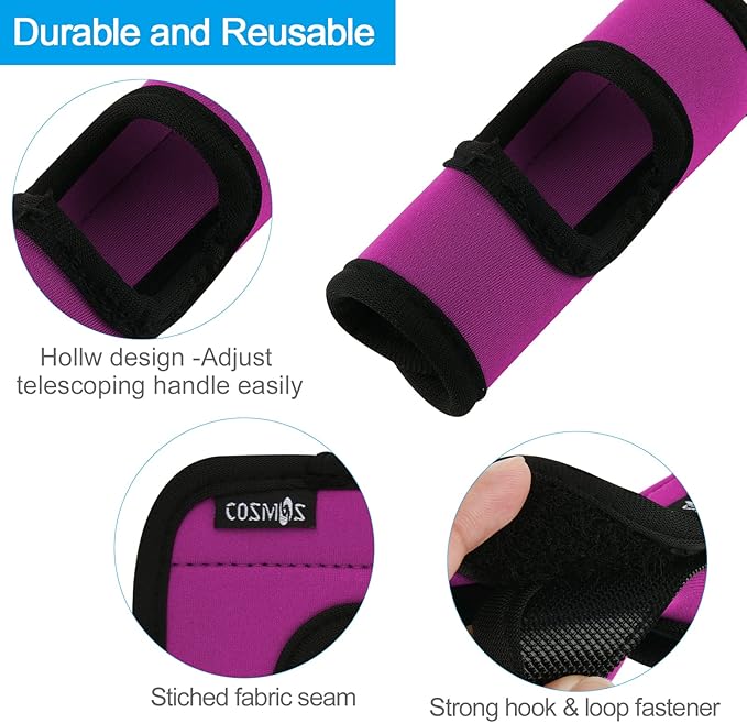 Cosmos 5 Pcs Neoprene Luggage Handle Wrap Soft Grip Handle Cover Luggage Identifier with Hollow Design for Push-Button Handle Trolley Handle and Travel Suitcase Trolley Case (Red Violet)