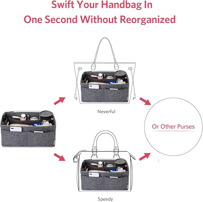 ZTUJO Felt Purse Organizer, Multi Pocket Bag in Bag Organizer For Tote & Handbag Shaper, Speedy 30, Speedy 35 and Speedy 40