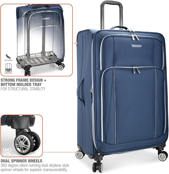 Traveler's Choice Lares Softside Expandable Luggage with Spinner Wheels, Navy, Checked 30-Inch