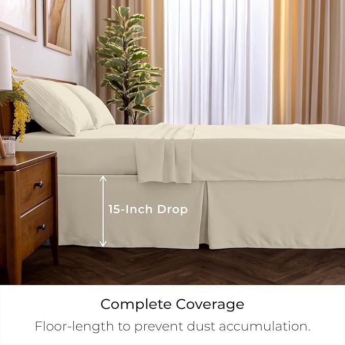 Mellanni Bed Skirt Cal King Size - Tailored Drop Bed Skirting | 15-Inch Pleated Dust Ruffle - Hotel Luxury Bedding - Wrinkle, Fade, Stain Resistant - 1 Bedskirt (King, Golden Ivory)
