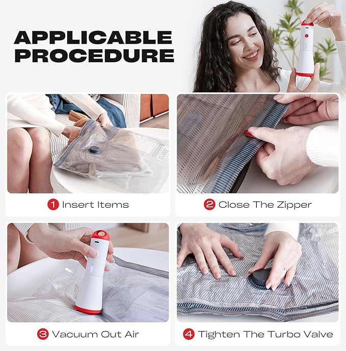 Travel Vacuum Storage Bags with Rechargeable USB Pump, 15 Pack Carry-On Size Compression Packing Bags for Luggage and Suitcase, Space Saver for Clothes and Clothing Travel