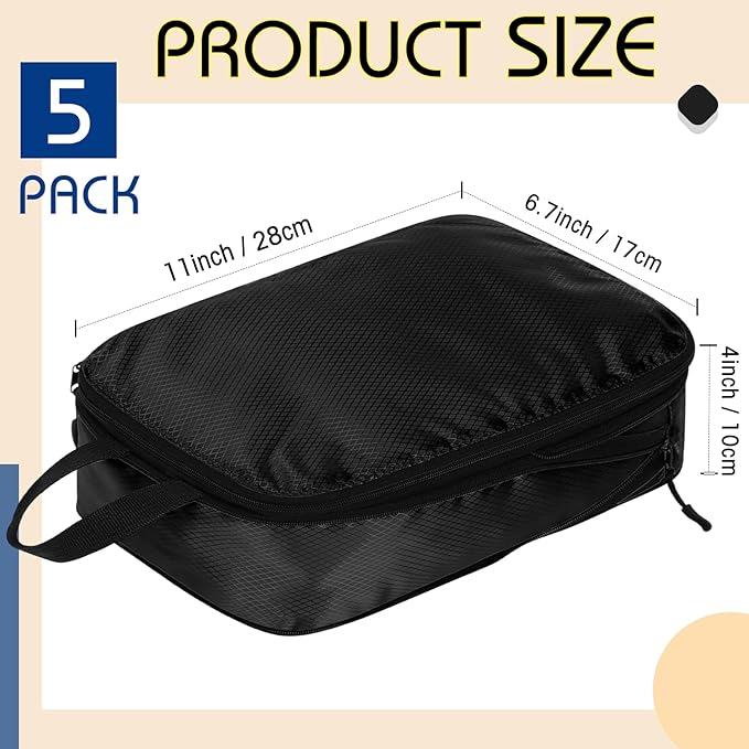 5 Pack Compression Packing Cubes for Travel Space Saving Cubes Luggage Organizer for Suitcase(Black,S)