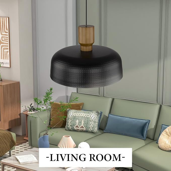 Darkaway Large Industrial Pendant Light Fixtures 18.1inch Ceiling Hanging Lamp with Hammered Metal Shade, Black Oversized Pendant Lighting for Kitchen Island Adjustable Height